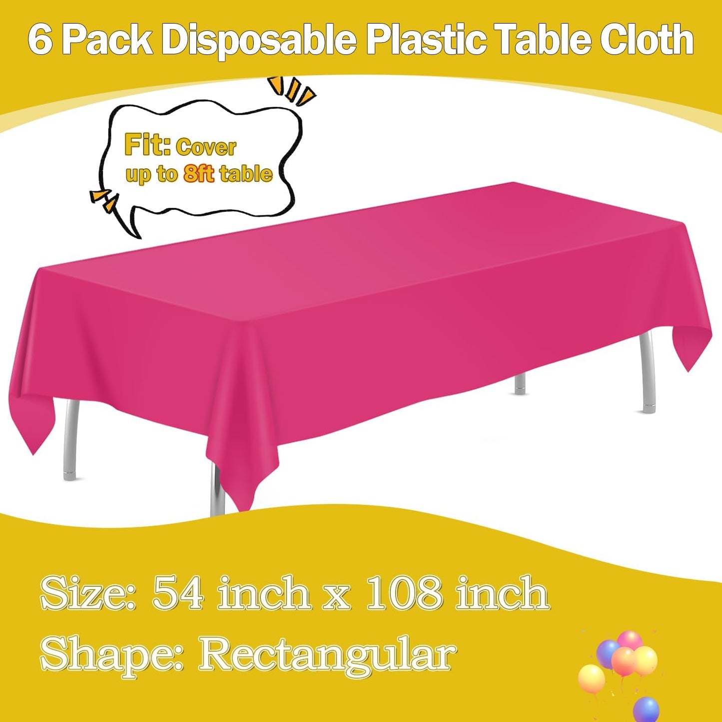 tujol Royal Blue 6 Pack Plastic Table Cloth 54" x 108", Disposable Tablecloths Rectangle Table Cover, Plastic Tablecloths for Parties