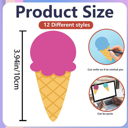 12 Pcs Ice Cream Sticky Notes Summer Popsicle Sticky Notepad Colorful Self-Adhesive Post Notes Cute Mini Memo Pad Removable Note for Office School Classroom Student Ice Cream Party Favors