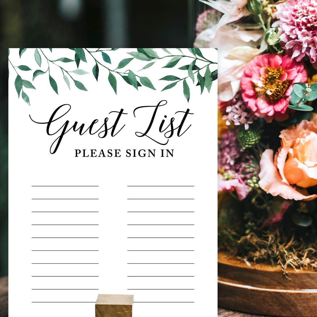 Andaz Press Wedding Party Signs, Natural Greenery Green Leaves, 8.5x11-inch, Bridal Shower Scavenger Hunt, 1-Pack - Colors B