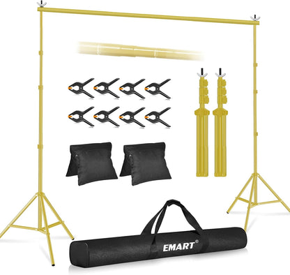 EMART Backdrop Stand 10x7ft(WxH) Photo Studio Adjustable Background Stand Support kit with 2 Crossbars, 8 Clamps, 2 Sandbags and Carry Bag for Parties, Events Decoration, Wedding, Photography -White