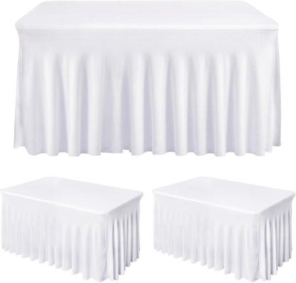 Fixwal Black Spandex Tablecloth for Rectangle Table 6ft, Table Skirt for Folding Table, Table Cover for Party, Show, Wedding and Birthday