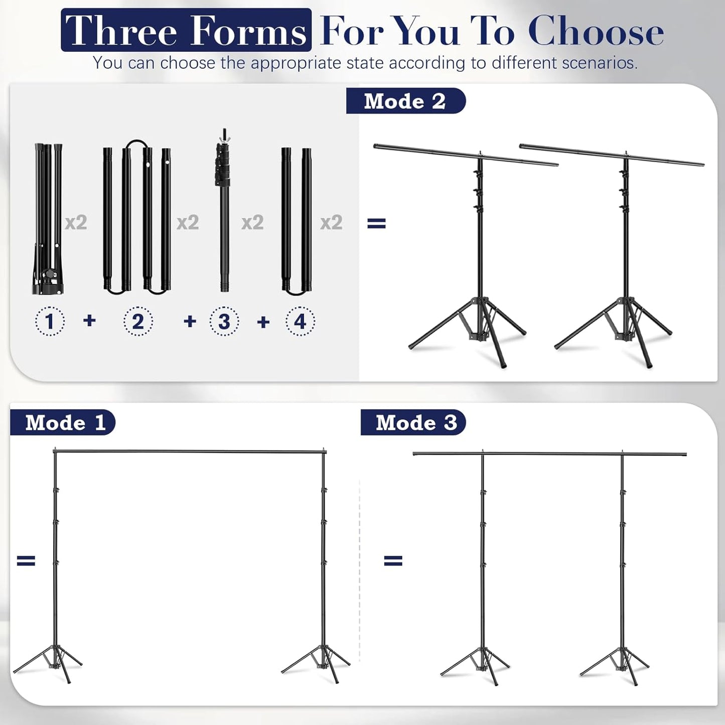 EMART 3-in-1 Backdrop Stand Kit 10x8 ft for Photography Studio, T-Shape Banner Back Drop Stand for Party, Wedding, Dectoration, Background Stand for Photo Video Studio with Carry Bag, 8 Clamps