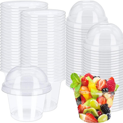 100Pcs 8oz Plastic Dessert Cups with Lids and Spoons,Disposable Parfait Cup Square Cake Containers for Party Favor,Mousse,Yogurt,Pudding,Snacks,Fruits,50 Sets