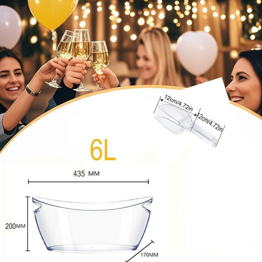 1pcs 6L Ice Bucket with 1pc Scoops ,Large Clear Acrylic Ice Bucket for for Wine Champagne Mimosa Cocktail Bar Picnic Fruit Storage Basket (1PC 6L)