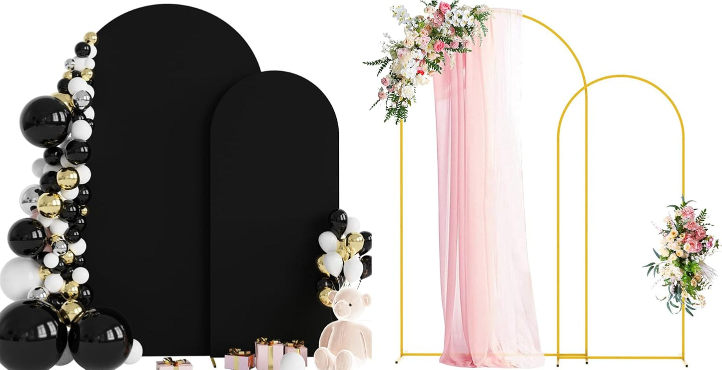 Wokceer Wedding Arch Backdrop Stand and Cover Set of 2 Metal Arch Stand with Arch Cover White 7.2FT, 6FT for Birthday Party Wedding Ceremony Bridal Baby Shower Event Decor