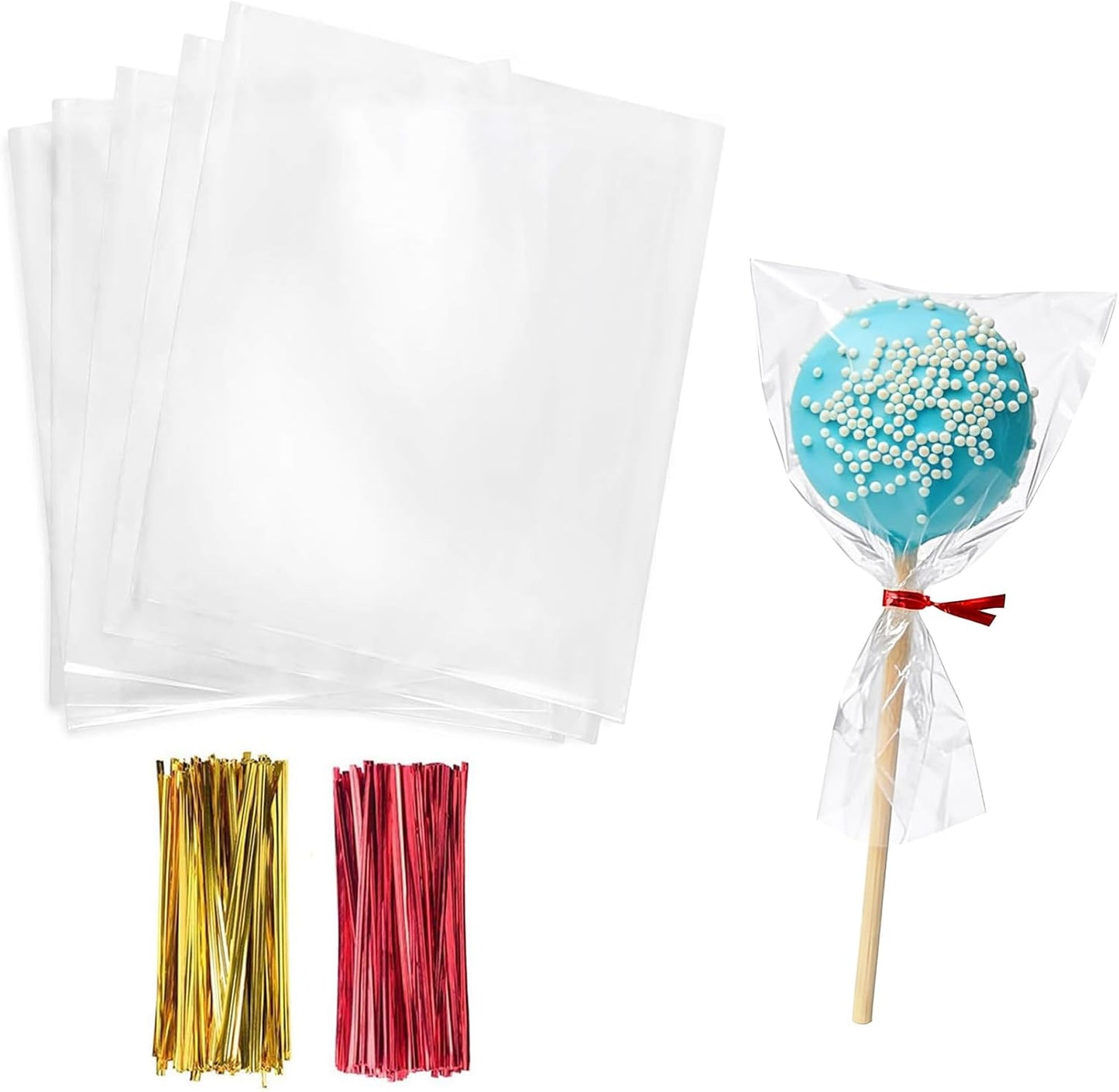 Cello Cellophane Treat Bags,5x7 Inches Clear Cellophane Bags 200 Pcs OPP Plastic Treat Bags with 200 Twist Ties for Gift Wrapping,Packaging Candies,Dessert,Bakery, Cookies, Chocolate,Party Favor