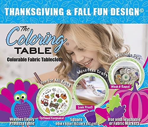 Animal Fun Design – Square Tablecloth 60”X60” – Interactive Coloring Tablecloth for Kids - Poly/Cotton Fabric – Washable and Reusable – DIY Activity for Children and Adults