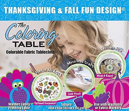 Animal Fun Design – Square Tablecloth 60”X60” – Interactive Coloring Tablecloth for Kids - Poly/Cotton Fabric – Washable and Reusable – DIY Activity for Children and Adults