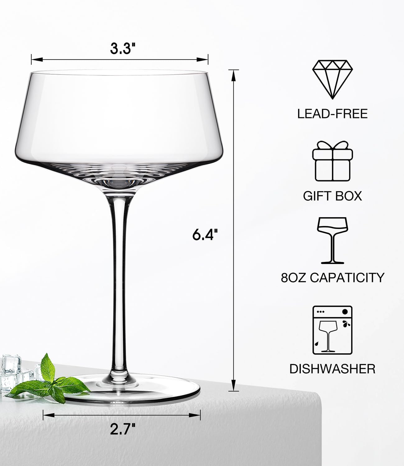 LUNA & MANTHA Martini Glasses, Martini Cocktail Glasses for Margarita, Manhattan, Cosmopolitan, Espresso, Home Bar, Evening Parties, Birthdays, Housewarming Gift,8oz-Stemless Set of 4