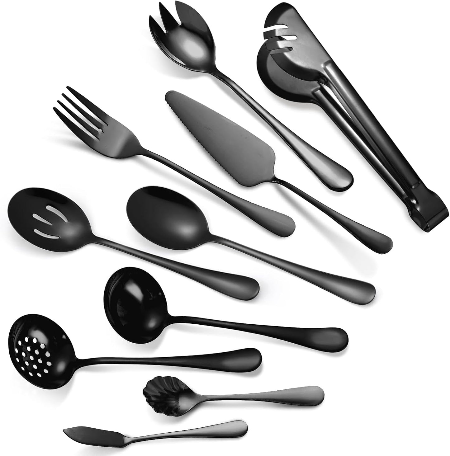 Stainless Steel Serving Utensil Set 10-Piece Buffet Flatware Catering Silverware with Bread Tong,Cake Spatula,Serving Ladles,Salad Fork,Cheese Knife,Large Spoon for Parties Buffet