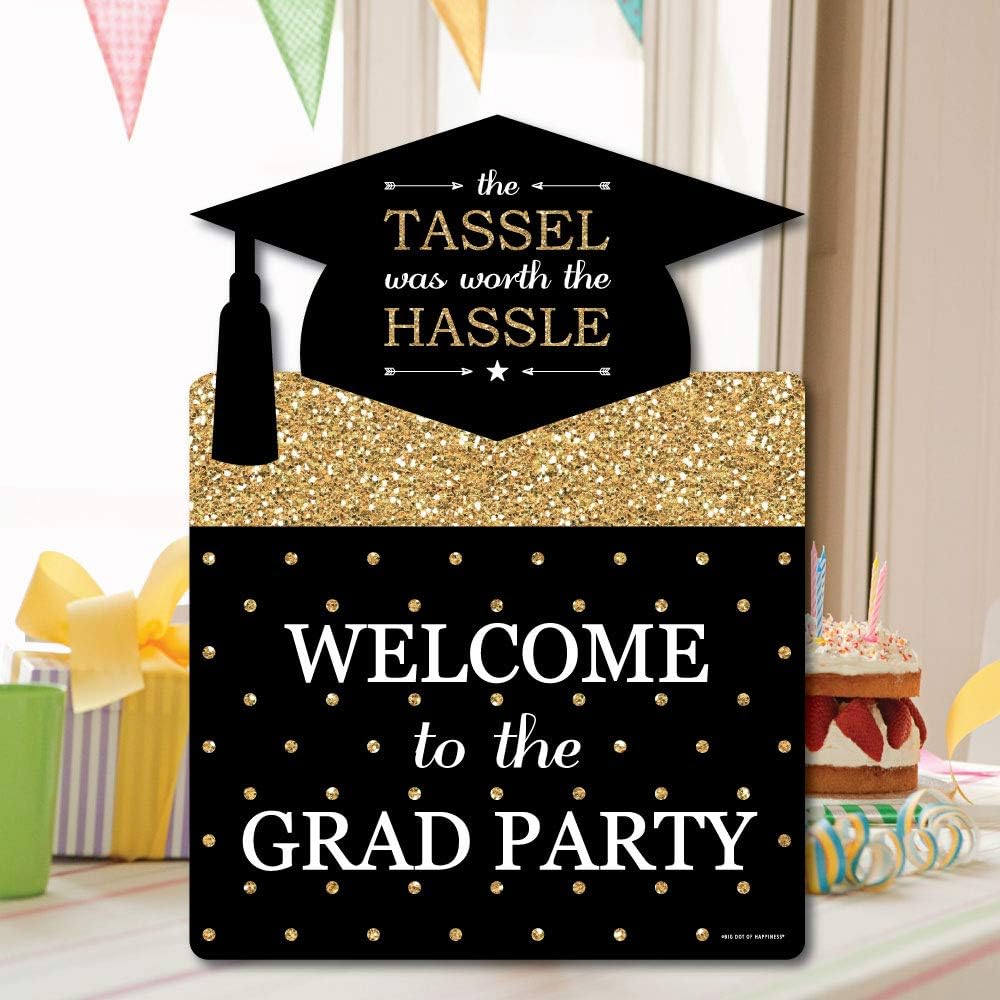 Big Dot of Happiness Gold Graduation Party Decorations - Grad Party Welcome Yard Sign