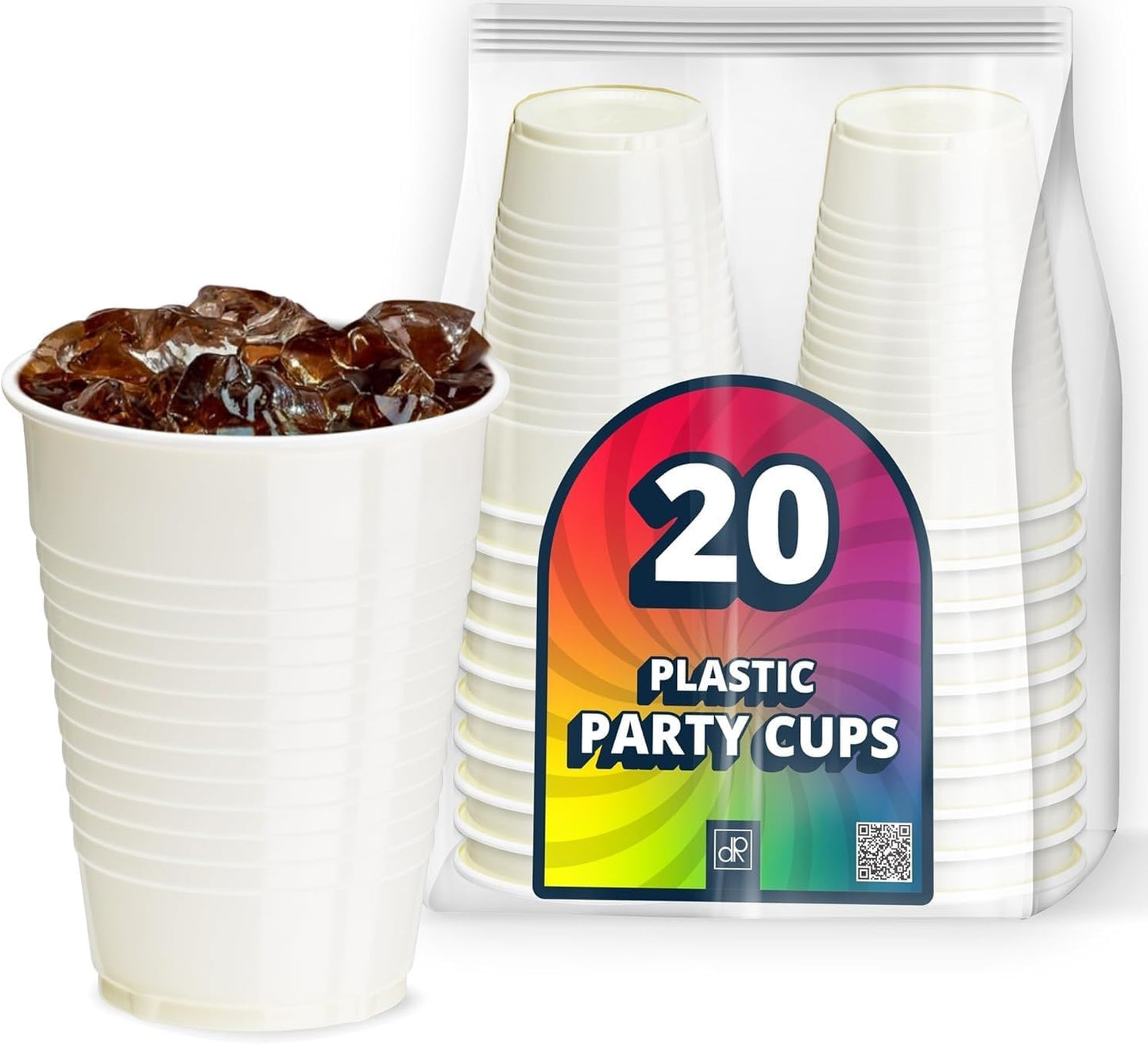DecorRack 20 Party Cups 12 oz Disposable Plastic Cups for Birthday Party Bachelorette Camping Indoor Outdoor Events Beverage Drinking Cups (Black, 20)