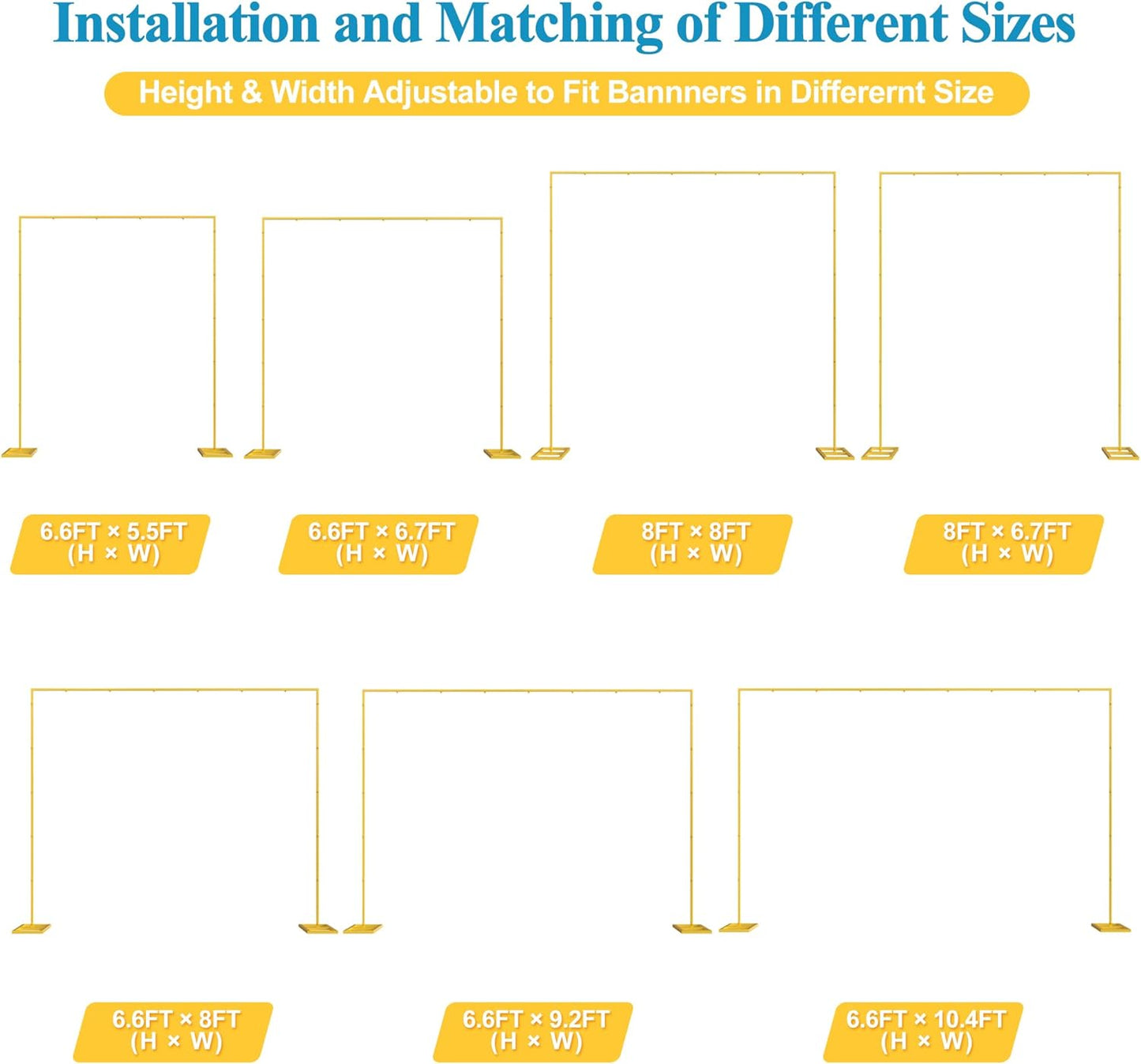 Fomcet 8FT x 8FT Backdrop Stand Heavy Duty with Base, White Portable Adjustable Pipe and Drape Backdrop Stand Kit, Square Metal Arch Party Frame for Wedding Birthday Parties Banquet Decorations