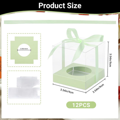 EUSOAR Individual Cupcake Holder, 50pcs 3.5 Inch Plastic Black Cupcake Containers with Lids, Single Transparent Display Clear Cupcake Carrier with Ribbon and Inserts for Wedding Party Favor
