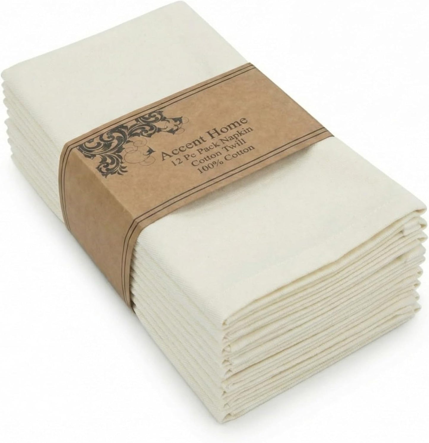 ACCENTHOME Natural Cotton Linen Napkin Set of 12 18x18 inch Dinner Napkins - Washable Soft Premium Hotel Quality Reusable Hemmed Edges Napkins Perfect Table Linens for Family Dinners, Weddings