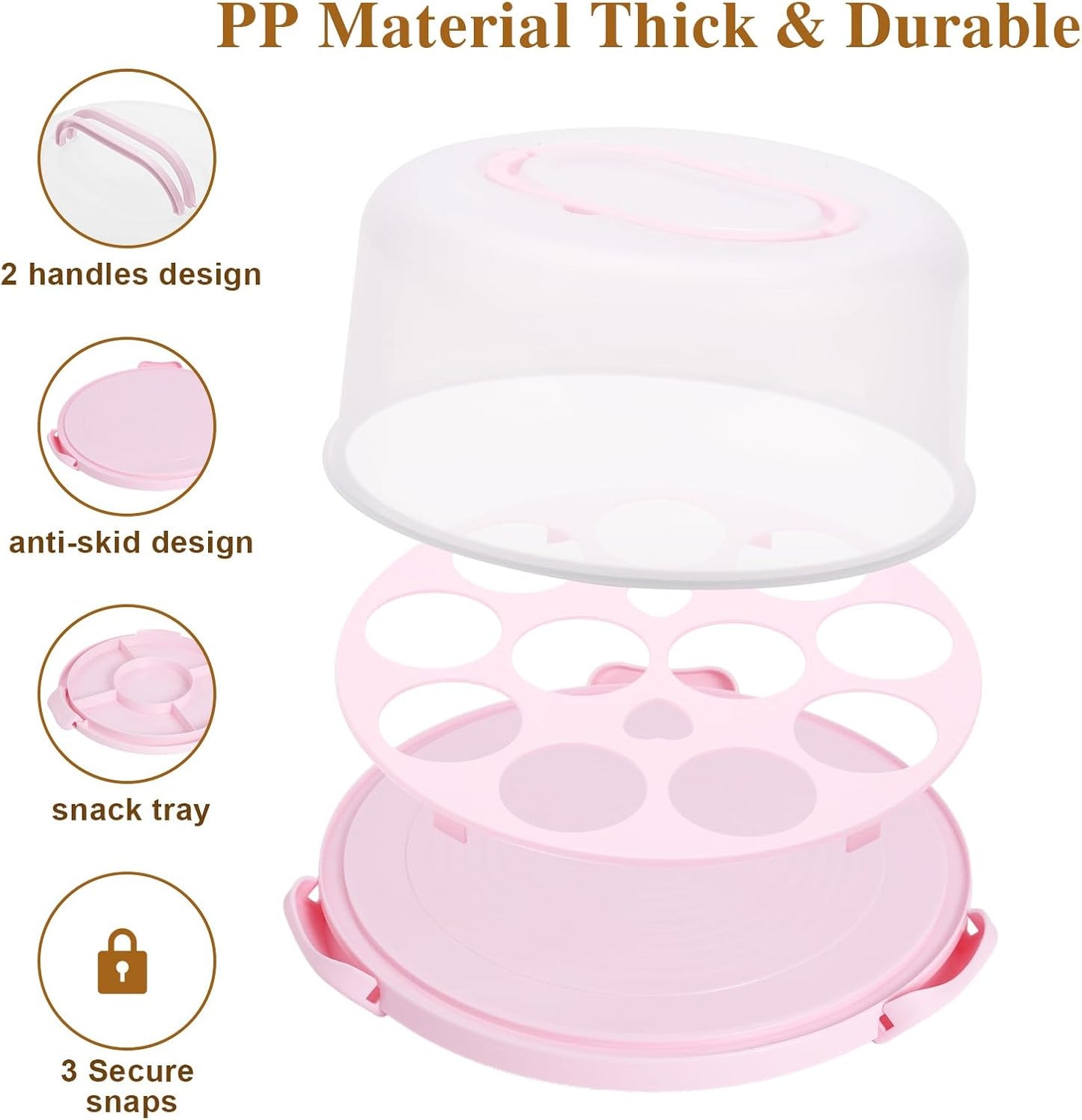 Cake Carrier with Lid and Handle, BPA-Free Cake Containers Cake Stand for 10 inch Cake with 2 Handles Cupcake Carrier - Plastic Cover Two Sided Base for Transport Pie Nuts Fruit Perfect Gifts