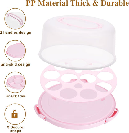 Cake Carrier with Lid and Handle, BPA-Free Cake Containers Cake Stand for 10 inch Cake with 2 Handles Cupcake Carrier - Plastic Cover Two Sided Base for Transport Pie Nuts Fruit Perfect Gifts