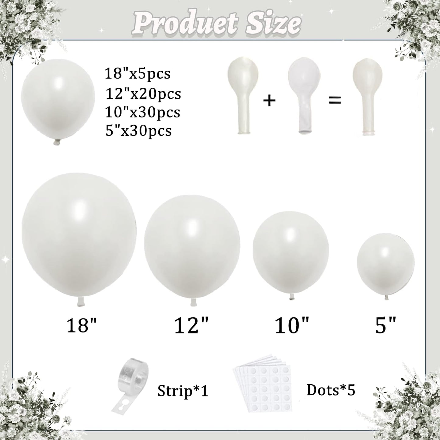 Pearl White Balloon Arch Kit,Double Stuffed Pastel White Cream Ivory Balloons Garland Kit Different Sizes 18/12/10/5 inch White Latex Balloon for Wedding Birthday Bridal Shower Party Decorations
