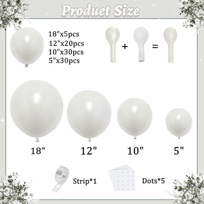 Pearl White Balloon Arch Kit,Double Stuffed Pastel White Cream Ivory Balloons Garland Kit Different Sizes 18/12/10/5 inch White Latex Balloon for Wedding Birthday Bridal Shower Party Decorations