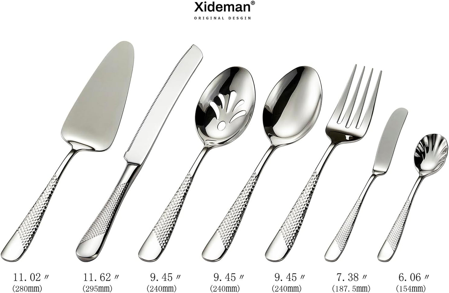 Xideman® 7-Piece Hammered 18/10 Stainless Steel Silverware Serving Utensil Set - Hostess Flatware with Cake Knife & Cake Server (Champagne Gold)