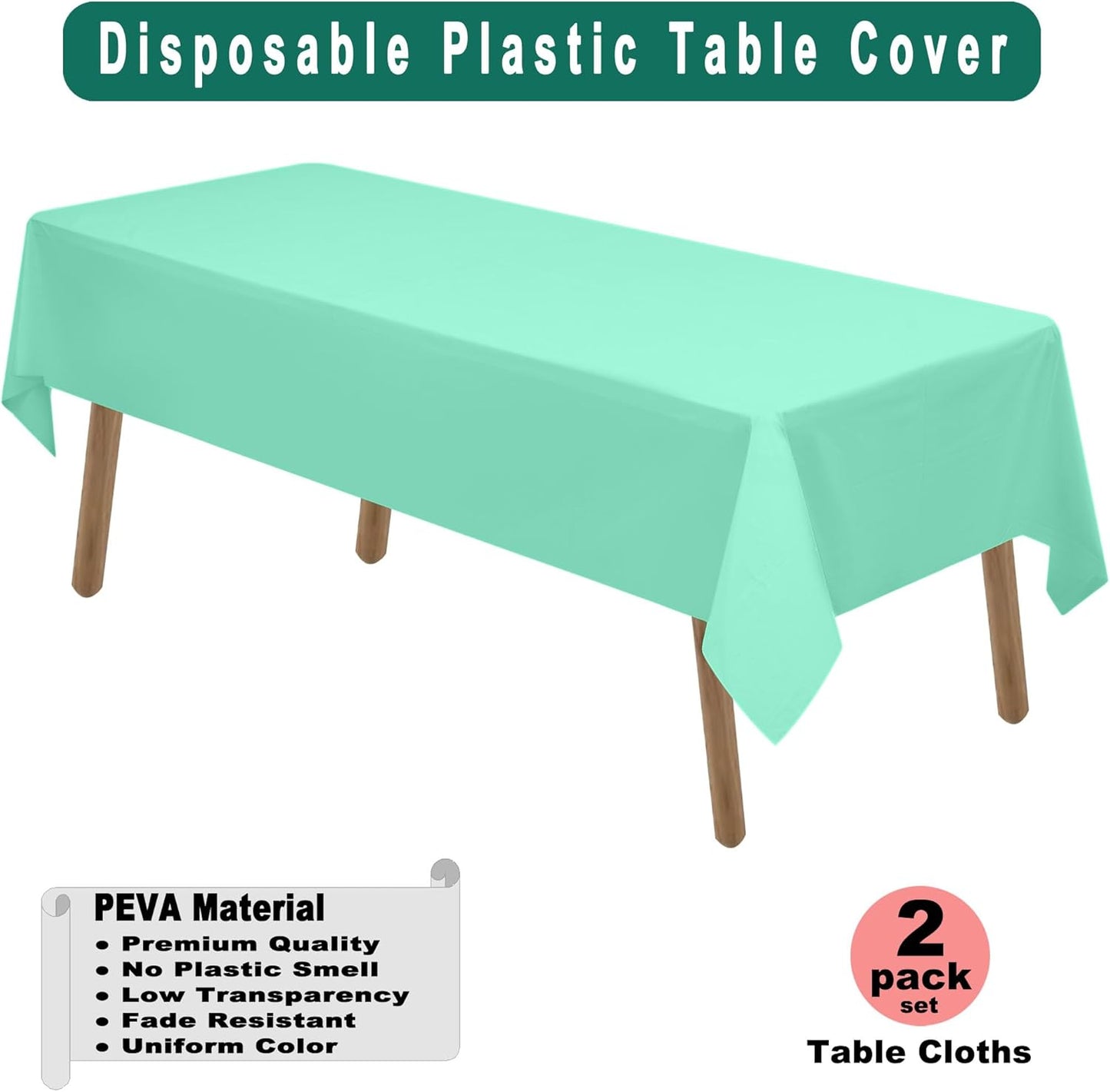 PARTY ULYJA White Plastic Tablecloths 2 Pack Disposable Table Covers 54 x 108 Inch Bridal Shower PEVA Vinyl Table Cloths for Picnic Birthday Wedding Banquet Parties 8 ft Rectangle Table Use