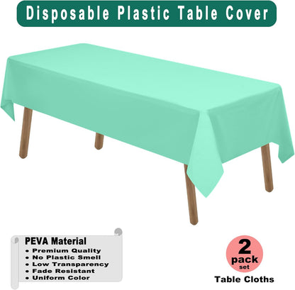 PARTY ULYJA White Plastic Tablecloths 2 Pack Disposable Table Covers 54 x 108 Inch Bridal Shower PEVA Vinyl Table Cloths for Picnic Birthday Wedding Banquet Parties 8 ft Rectangle Table Use