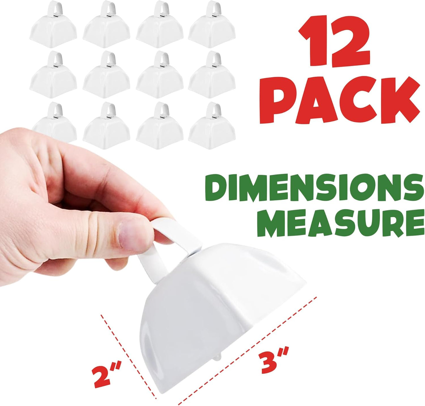 Metal Cowbell - 12 Pack, 3 Inch Red Cow Bells for Sporting Events, Cheering, Spirit, Loud Cow Bell Ideal Hand Percussion Cowbells Noise Makers for Sporting Events, Football Games, and Celebrations