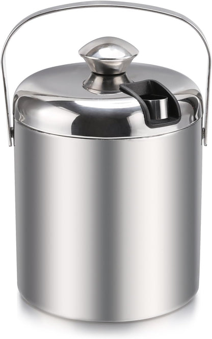 Sailnovo Mini Ice Bucket 1.2 Liter, Premium Compact Double-Wall Stainless Steel with Lid & Ice Tong, Ideal for Cocktails, Personal Bar, Small Parties - Silver