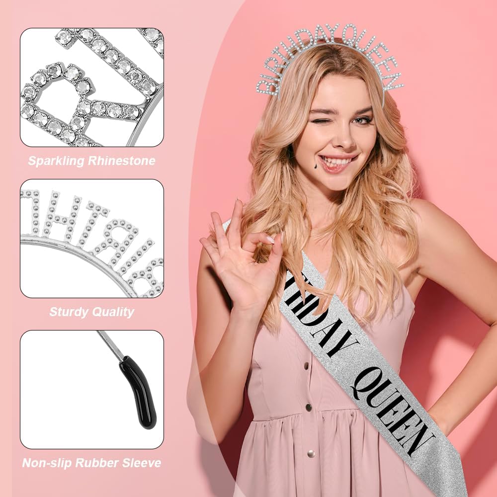 Birthday Sash & Crown for Women - Tiara Headband, Girls' Decorations Accessories