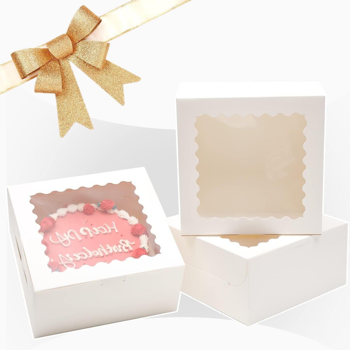 Bakepacker 36pcs 8x8x5 Inches Cake Boxes with Window 18-Packs Black 8 Inch Bakery Boxes (18 Cake Boxes +18 Cake Boards Included)
