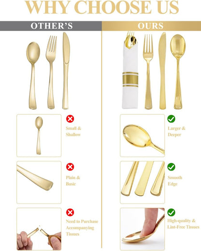 Supernal 240 Silver Plastic Silverware Set - 60 Sets Pre Rolled Napkins with Cutlery - Mirror Polished Real Look Disposable Silver Utensils- Elegant Heavy Duty Flatware for Weddings & Catering