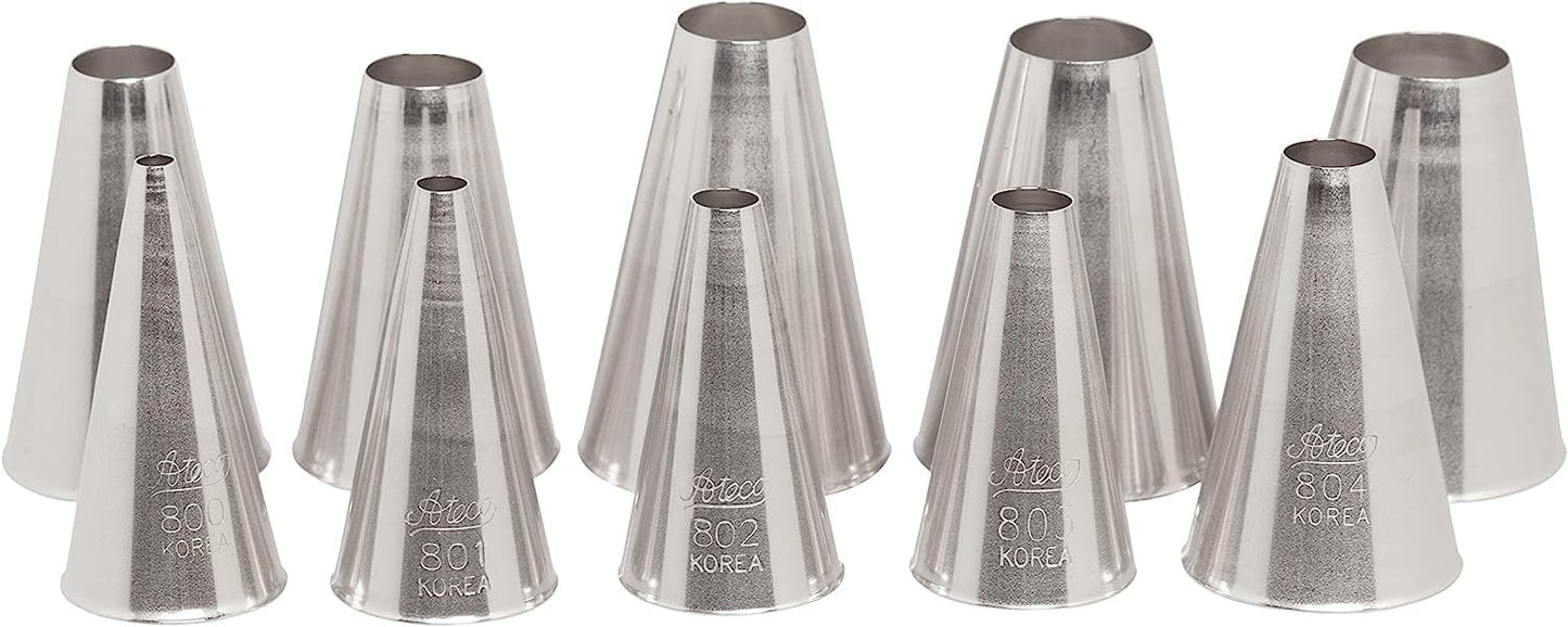 Ateco 850 - 10 Piece Closed Star Tube Set, Stainless Steel Pastry Tips, Sizes 0 - 9