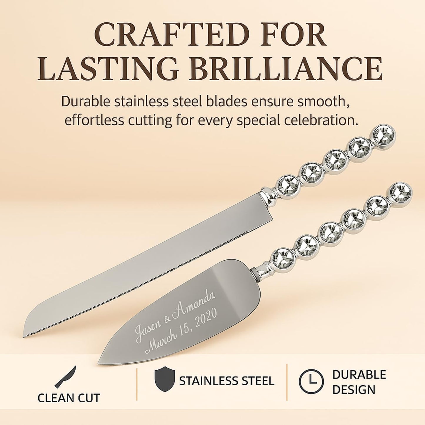 GIFTS INFINITY Personalized Wedding Cake Knife and Server Set with Engraving – Cake Cutting Utensil Set, Keepsake Gift for Wedding, Anniversary, Reception, Birthday & Other Occasions (CH-101WB)