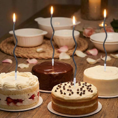 12-Count Spiral Birthday Candles, Long Twisty Gold Party Candles with Candle Holders, Long Burning for Weddings, Birthdays, Party Decorations, Cupcakes, Anniversary and Meetups (Gold)