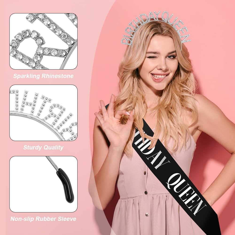 Birthday Sash & Crown for Women - Tiara Headband, Girls' Decorations Accessories