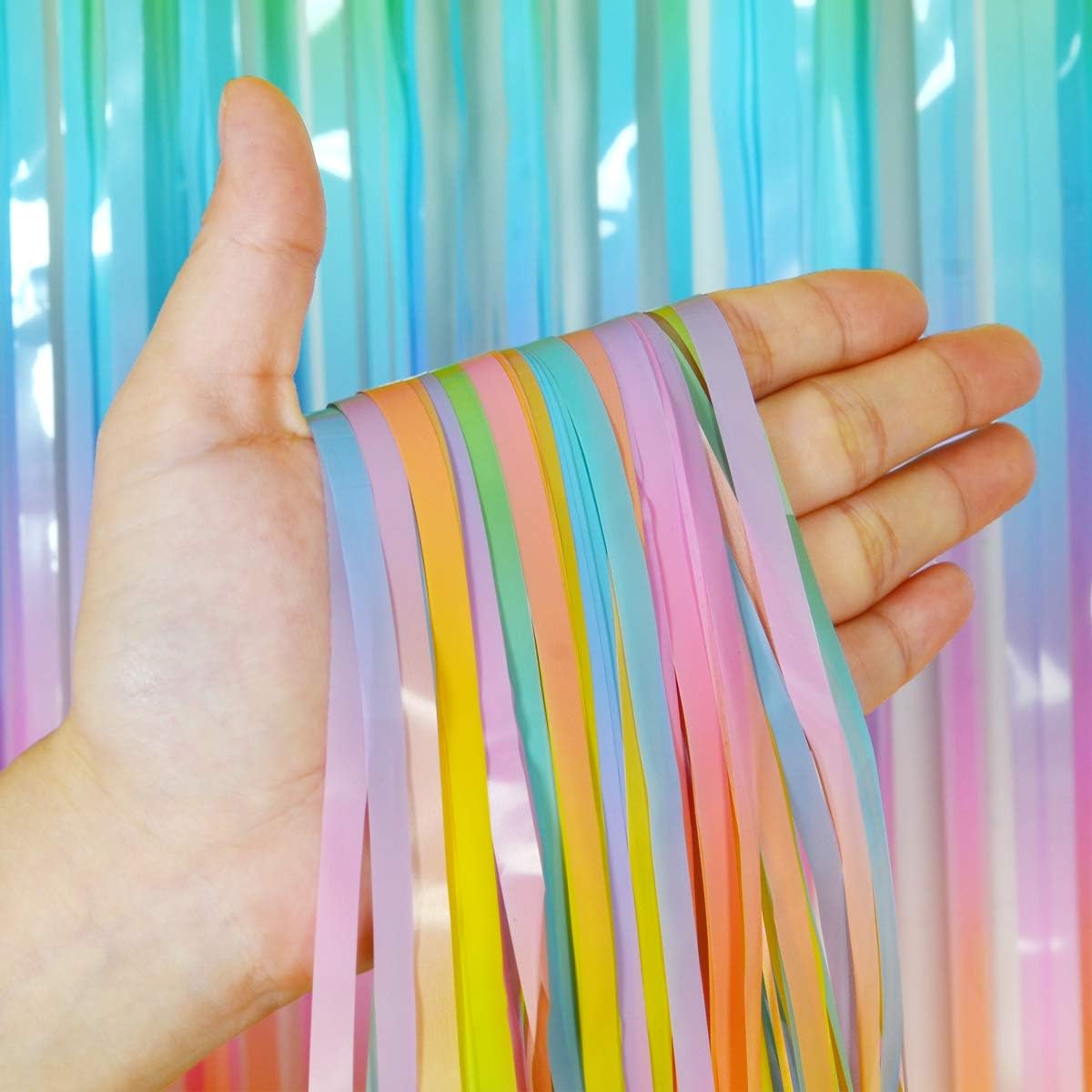 Melsan 2 Pack 3.2 ft x 8.2 ft Tinsel Foil Fringe Curtains Backdrop, Sparkle Metallic Foil Curtains for Party Photo Booth Props Decoration, Pinkish Purple