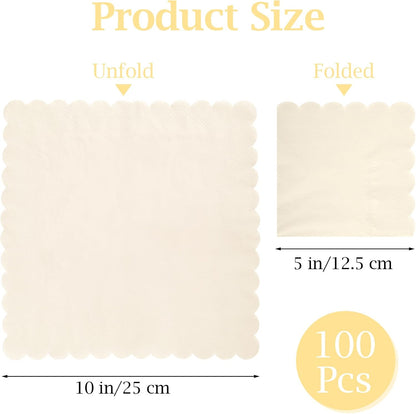 100 Pcs Cocktail Napkins, 2-Ply 5 x 5 Inches Disposable Scalloped Napkins, Thick Premium Dessert Napkins for Party, Wedding, Dinner, Birthday, Anniversary, Festival (Sage Green)