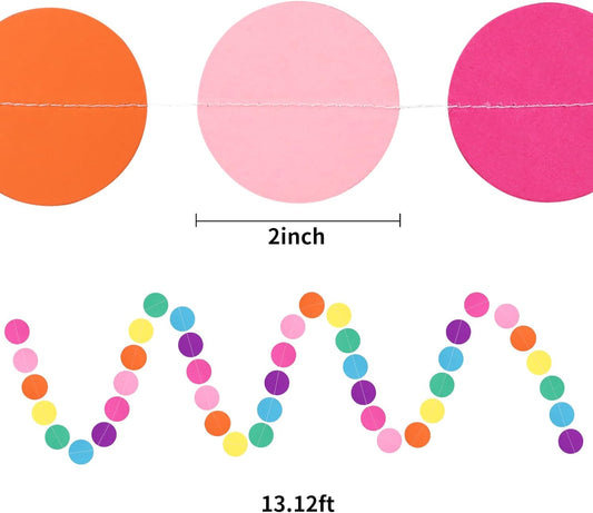 RUBFAC 5pcs Colorful Paper Garland Party Decorations Circle Dots Hanging Rainbow Decorations for Birthday Wedding Baby Shower Classroom Candyland Streamers Party Supplies (66ft)