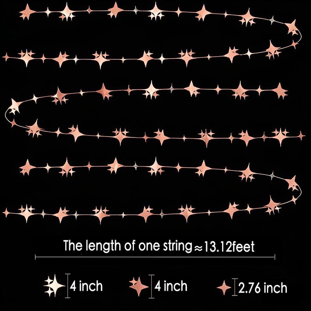 Glitter Gold Four-Angle Star Paper Garland Banner Décor 40 Feet Gold Twinkle Star Hanging Bunting Banner Backdrop for Wedding Baby Shower Birthday Graduation Disco Party Decorations