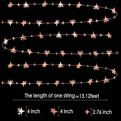 Glitter Gold Four-Angle Star Paper Garland Banner Décor 40 Feet Gold Twinkle Star Hanging Bunting Banner Backdrop for Wedding Baby Shower Birthday Graduation Disco Party Decorations