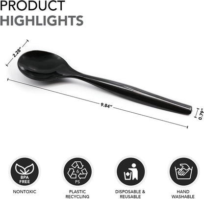 Party Essentials Disposable Heavy Duty Plastic Serving Utensils for Buffets Events Parties, 4-Sets of Spoons/Forks/Tongs, Black