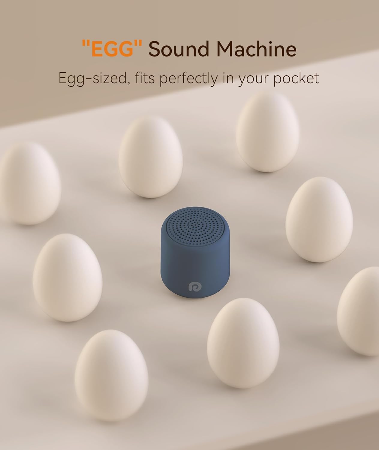 Dreamegg Portable Travel White Noise Machine for Sleep, Features Powerful Battery, Egg-Sized, 16 Nature Sounds, Timer, for Baby Adults Office Privacy Home Gift, Cream