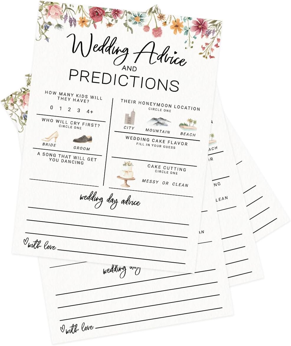 Printed Party Bridal Shower Game Set – 4 Fun Games and Activities for 30 Guests, Includes Bingo, He Said She Said, Bride & Groom Trivia, and Wedding Phrase Guessing Game, Love In Bloom Wildflower Design