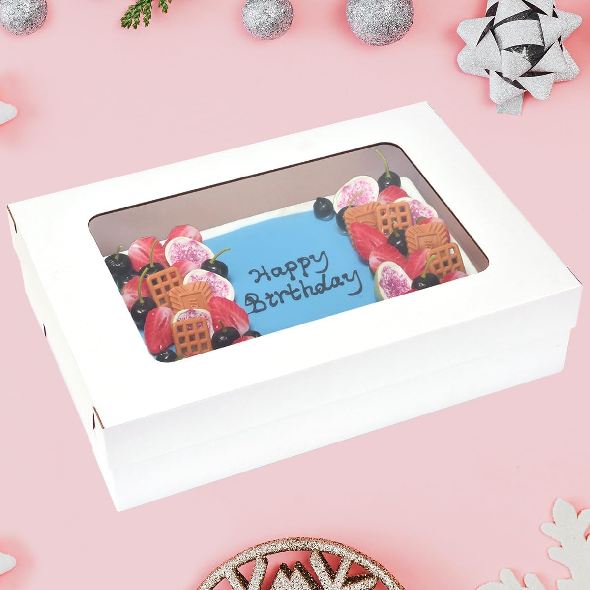 JJO 26x18x5 Inch Full Sheet Cake Boxes with Thick Cake Boards,5 Pack-Large Bakery Boxes Corrugated Rectangle Cake Boxes for 26x18 Inch Sheet Cake,Donuts,Brownie,Pastry Baking,Muffins,Cupcake