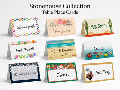 Stonehouse Collection | Tropical Fish Party Name Cards | Oceanside Table Tent Cards | Beach Name Cards | 25 Count (Tropical Fish)