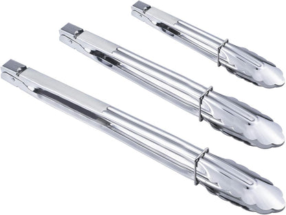 HINMAY Stainless Steel Serving Tongs Grilling Tongs for Cooking Camping Barbecue (12-Inch 3 Pieces)