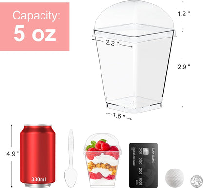 Kucoele 50 Pack 5 oz Dessert Cups with Lids and Spoons, Clear Plastic Parfait Appetizer Cups Dessert Shooters Party Serving Cups for Pudding Fruit Mousse and Yogurt