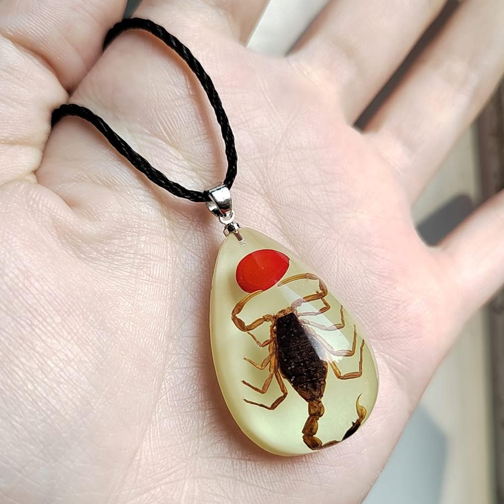 Glow in the Dark Necklace Black Scorpion Amber Resin Adjustable Necklace Pendent with Insect Sample Inside Birthday Gift for Lover Friends