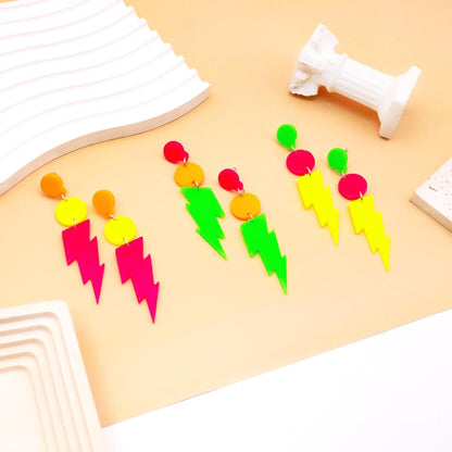 80s 90s Earrings for Women Colorful Lightning Acrylic Drop Earrings Neon Earrings Bulk for 80's 90's Outfit Glow Party Halloween 80s Accessories Jewelry