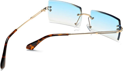 Rectangle Sunglasses for Men/Women Small Rimless Square Shade Eyewear